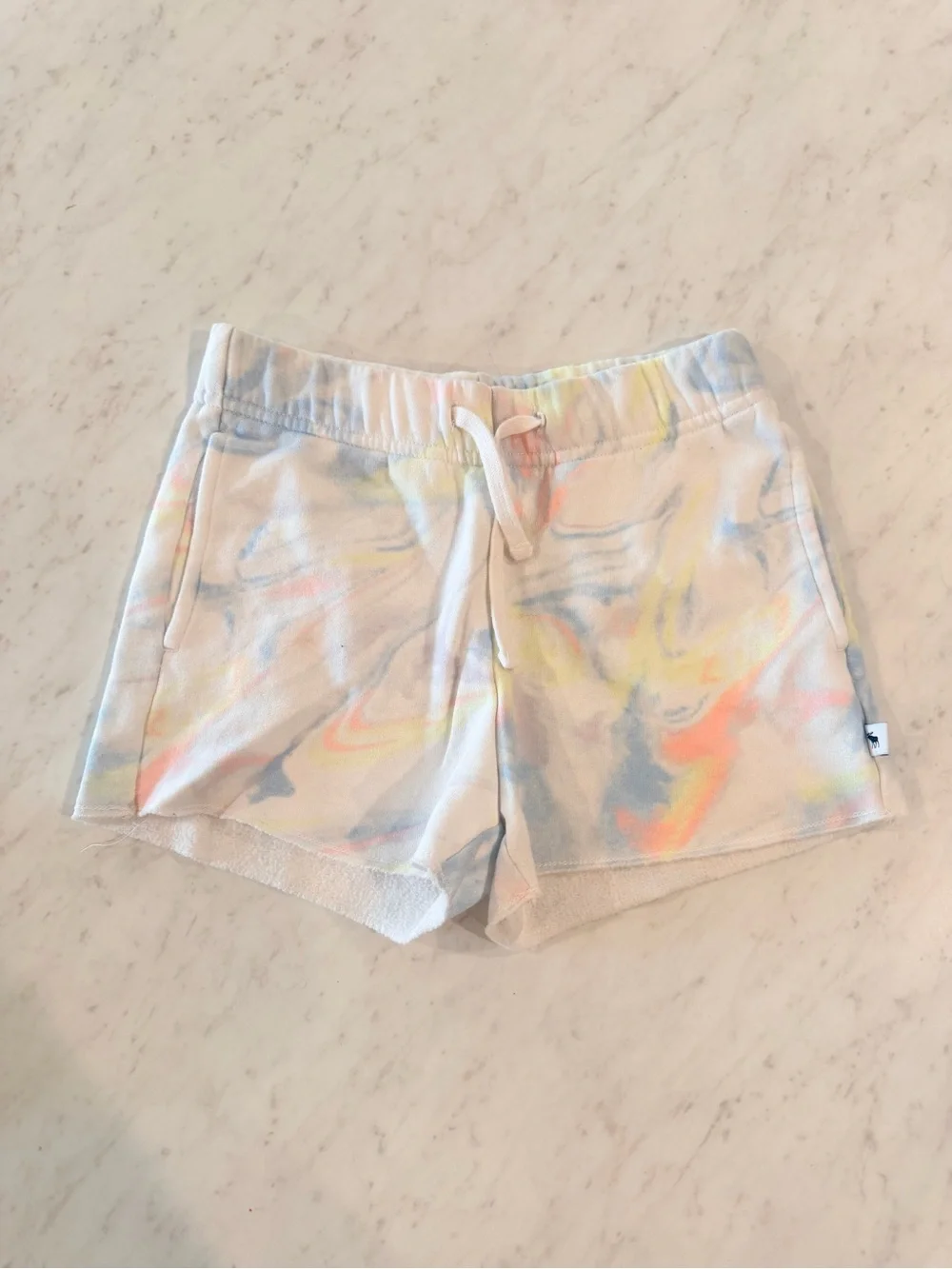 abercrombie kids Pastel Tie-Dye Terry Shorts - White with Blue, Yellow & Pink